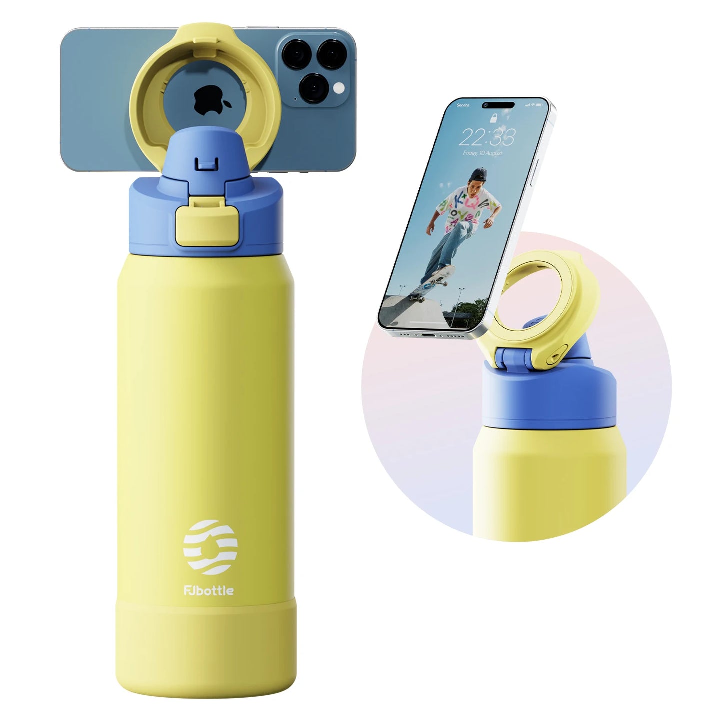 Water Bottle with Magnetic Phone Holder Bouncing cover Insulation Cup