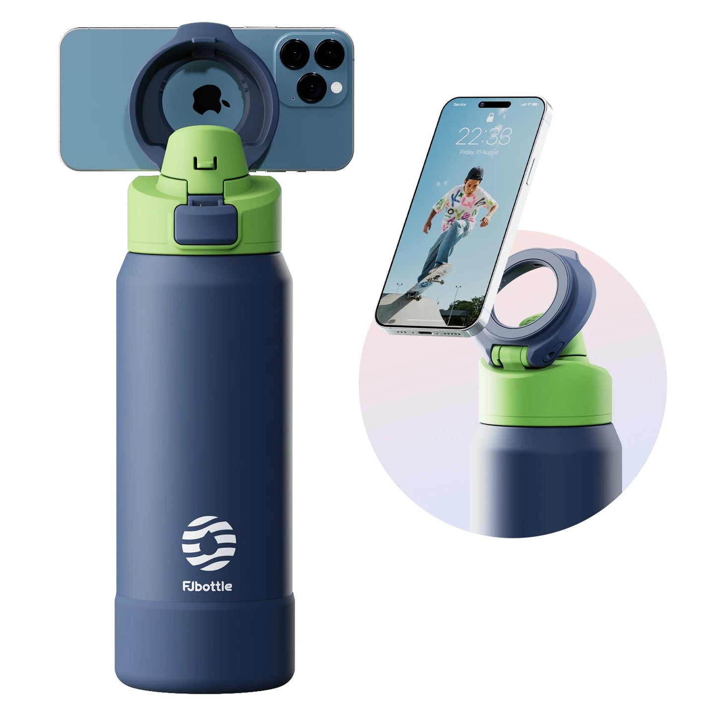 Water Bottle with Magnetic Phone Holder Bouncing cover Insulation Cup