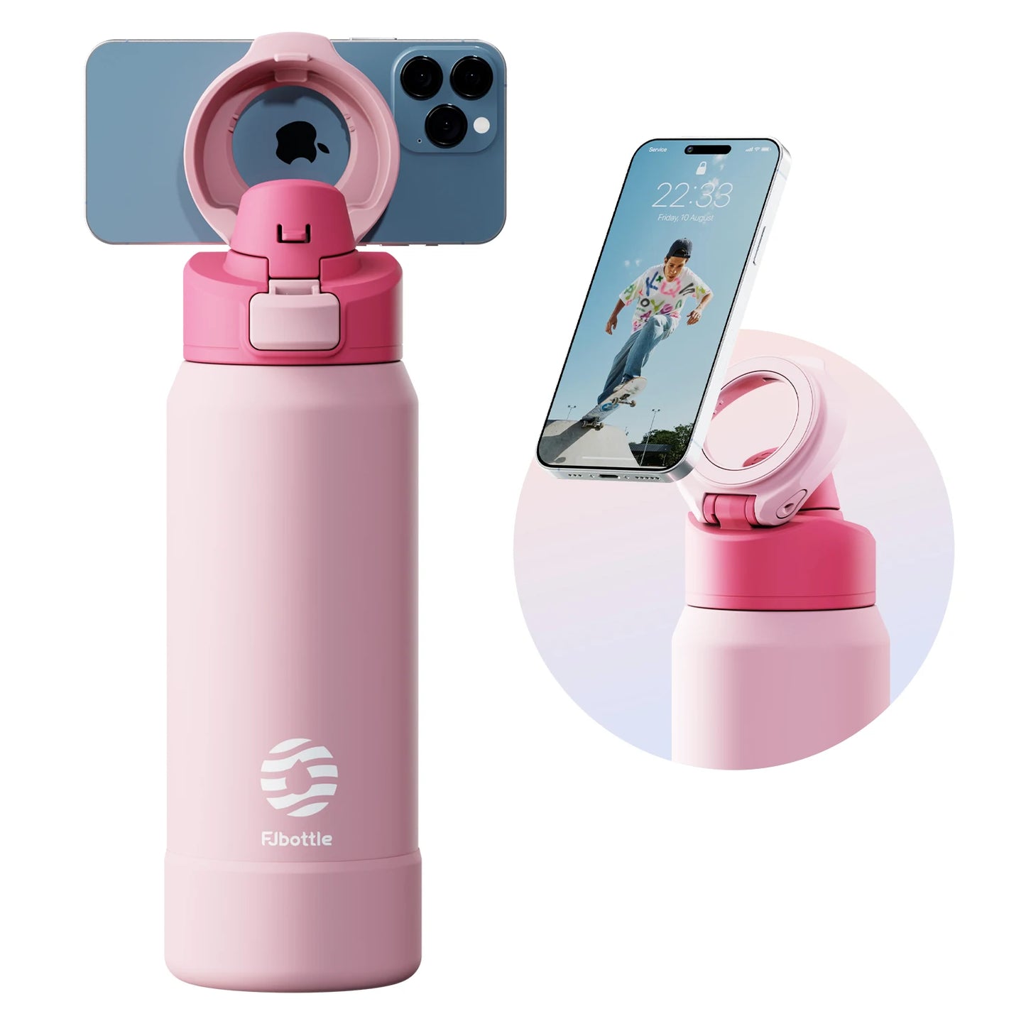 Water Bottle with Magnetic Phone Holder Bouncing cover Insulation Cup