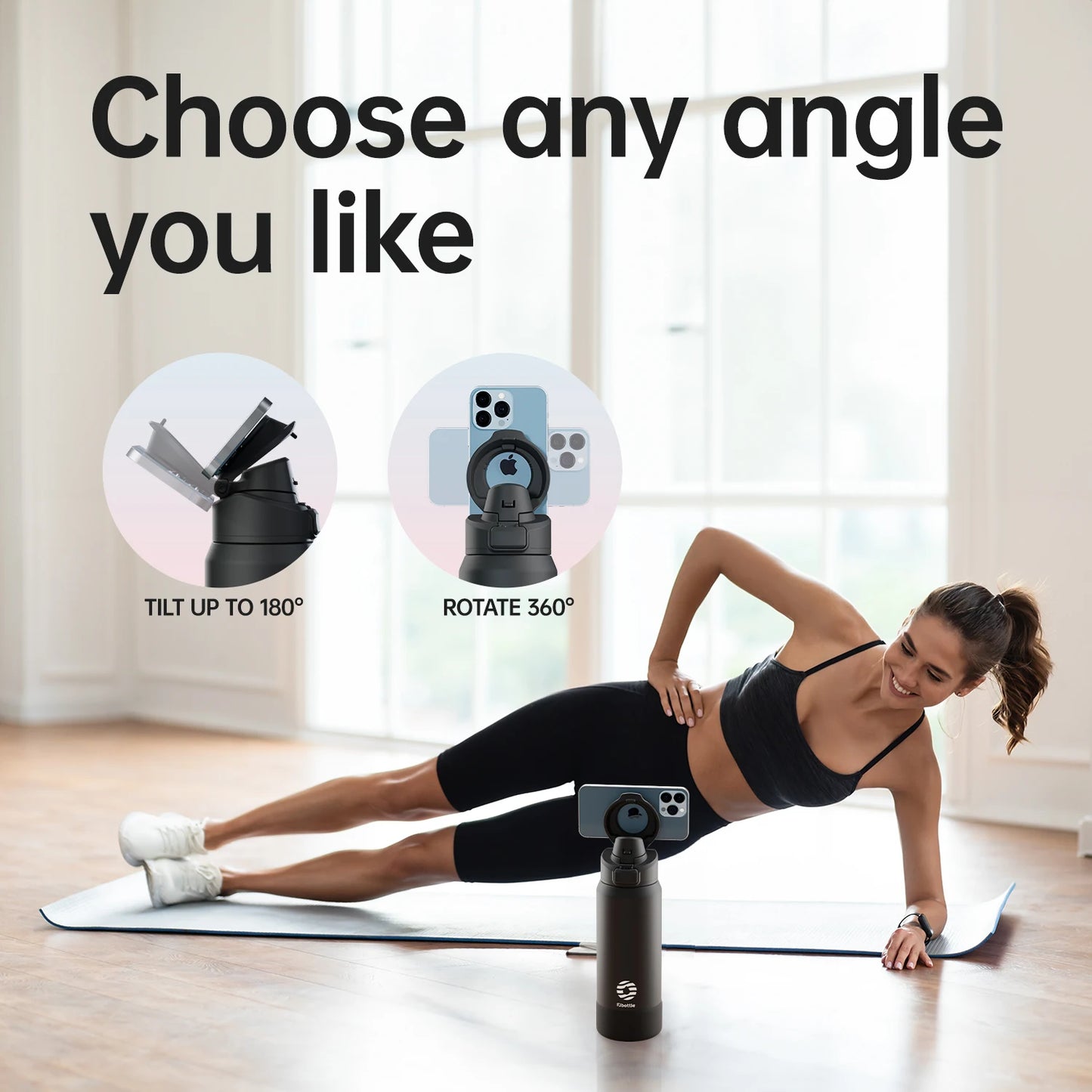 Water Bottle with Magnetic Phone Holder Bouncing cover Insulation Cup