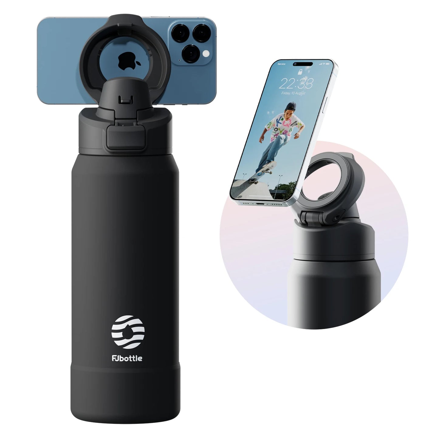 Water Bottle with Magnetic Phone Holder Bouncing cover Insulation Cup